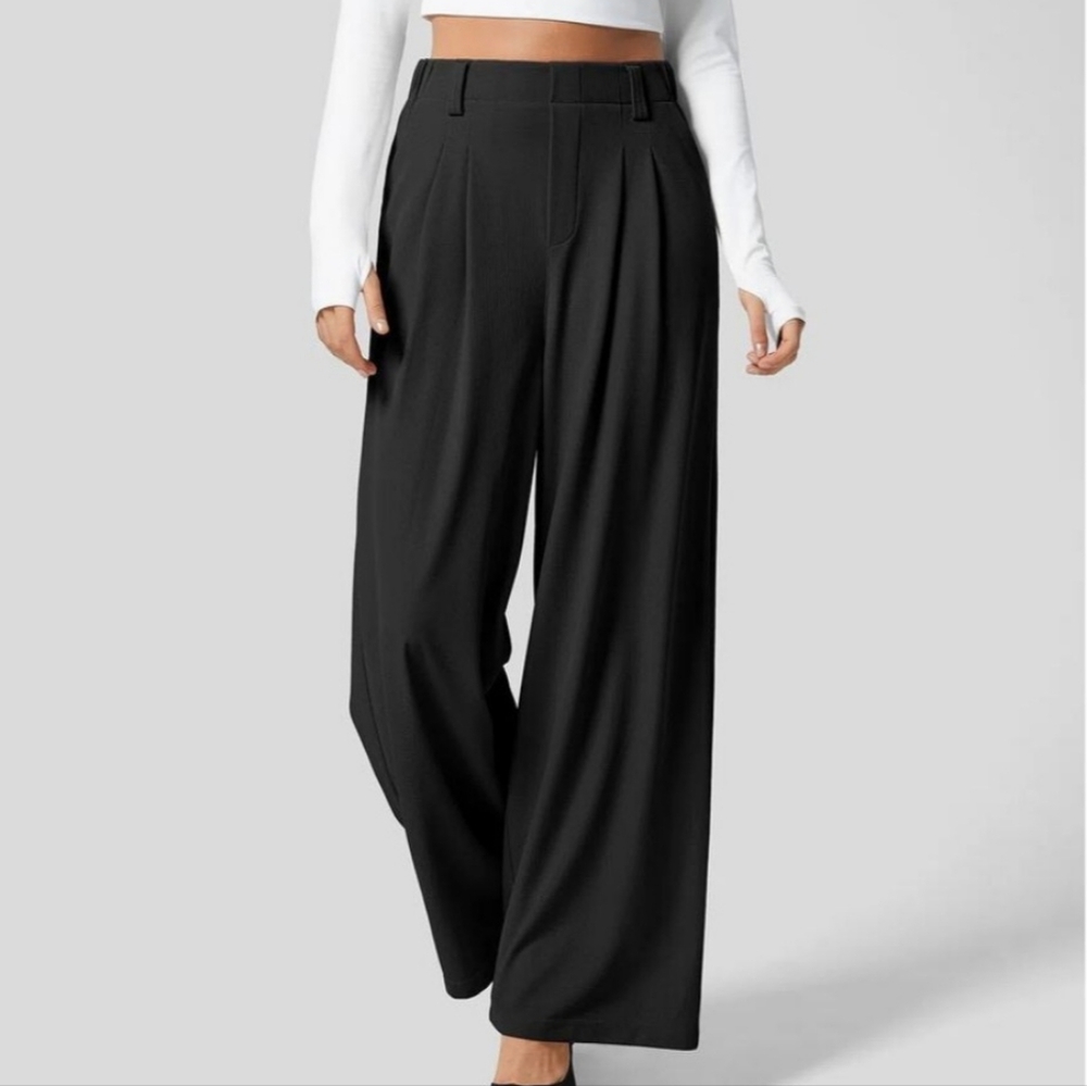 Halara High Waist Wide Leg Waffle Work Pants XL Tall Tailored Pockets Comfort